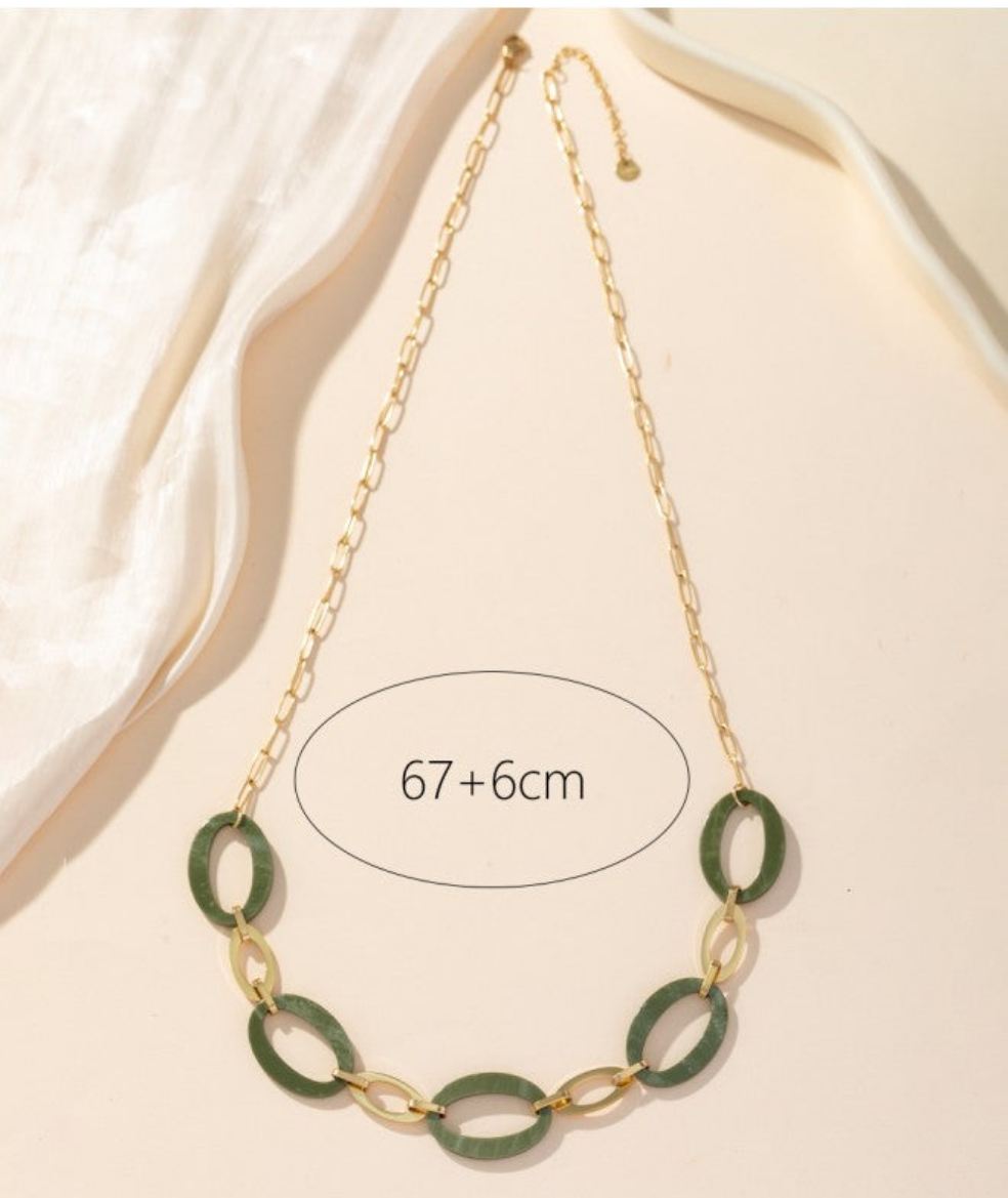 Collier sautoir vert et doré 